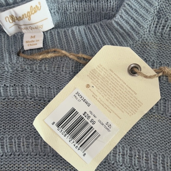 Wrangler Asymetrical Blue Gold shimmer Sweater Size M NWT - Picture 4 of 7